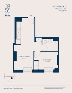 Floorplan for 1 bedroom Residence C, floors 10-18 at 1856 Park Apartments in Harlem at 88 East 127th Street.