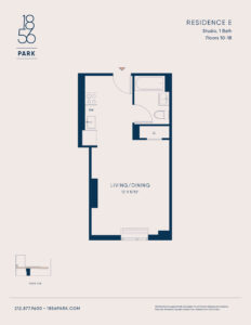 Floorplan for Studio apartment Residence E, floors 10-18 at 88 East 127th Street rentals in Harlem.