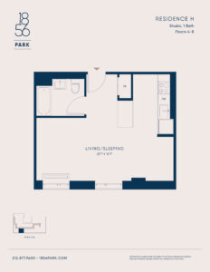 Floorplan for Studio Residence H, floors 4-8 at 88 East 127th Street, 1856 Park apartments in Harlem.