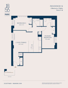 Floorplan for 2 bedroom Residence G, floors 9-18 at 1856 Park apartments in Harlem at 88 East 127th Street.