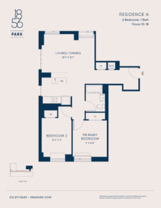 Floorplan for 2 bedroom Residence A, floors 10-18 at 1856 Park apartments in Harlem at 88 East 127th Street.