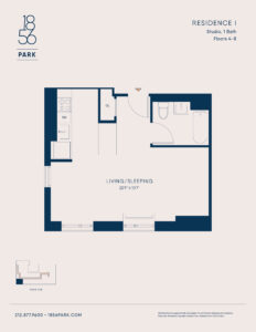 Floorplan for Studio Residence I, floors 4-8 at 88 East 127th Street, 1856 Park apartments in Harlem.