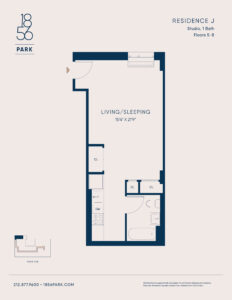Floorplan for Studio Residence J, floors 5-8 at 88 East 127th Street, 1856 Park apartments in Harlem.