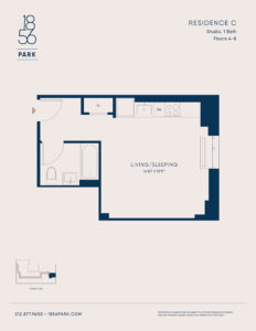 Floorplan for Studio apartment Residence C, floors 4-8 at 1856 Park in Harlem at 88 East 127th Street.