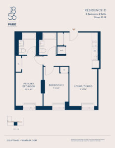 Floorplan for 2 bedroom Residence D, floors 10-18 at 1856 Park apartments in Harlem at 88 East 127th Street.